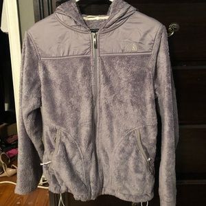Gray fuzzy north face